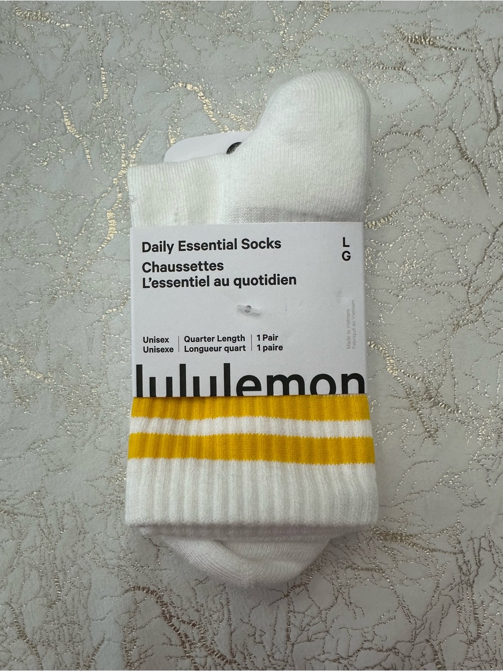 lululemon Daily Essential White & Yellow Quarter-Length Socks